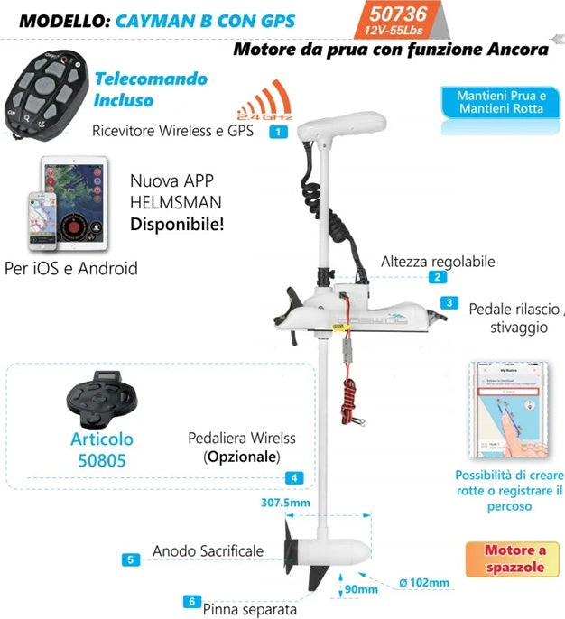 Haswing Italia Motore kayak da prua modello Cayman 55LB cod. HSW50736_152 - gambo 152 cm funzione ancora e GPS per MARE e LAGO