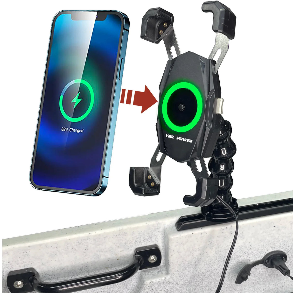 YAK POWER YP-MPWC – Supporto Smartphone con Ricarica Wireless Fast Charge 15W