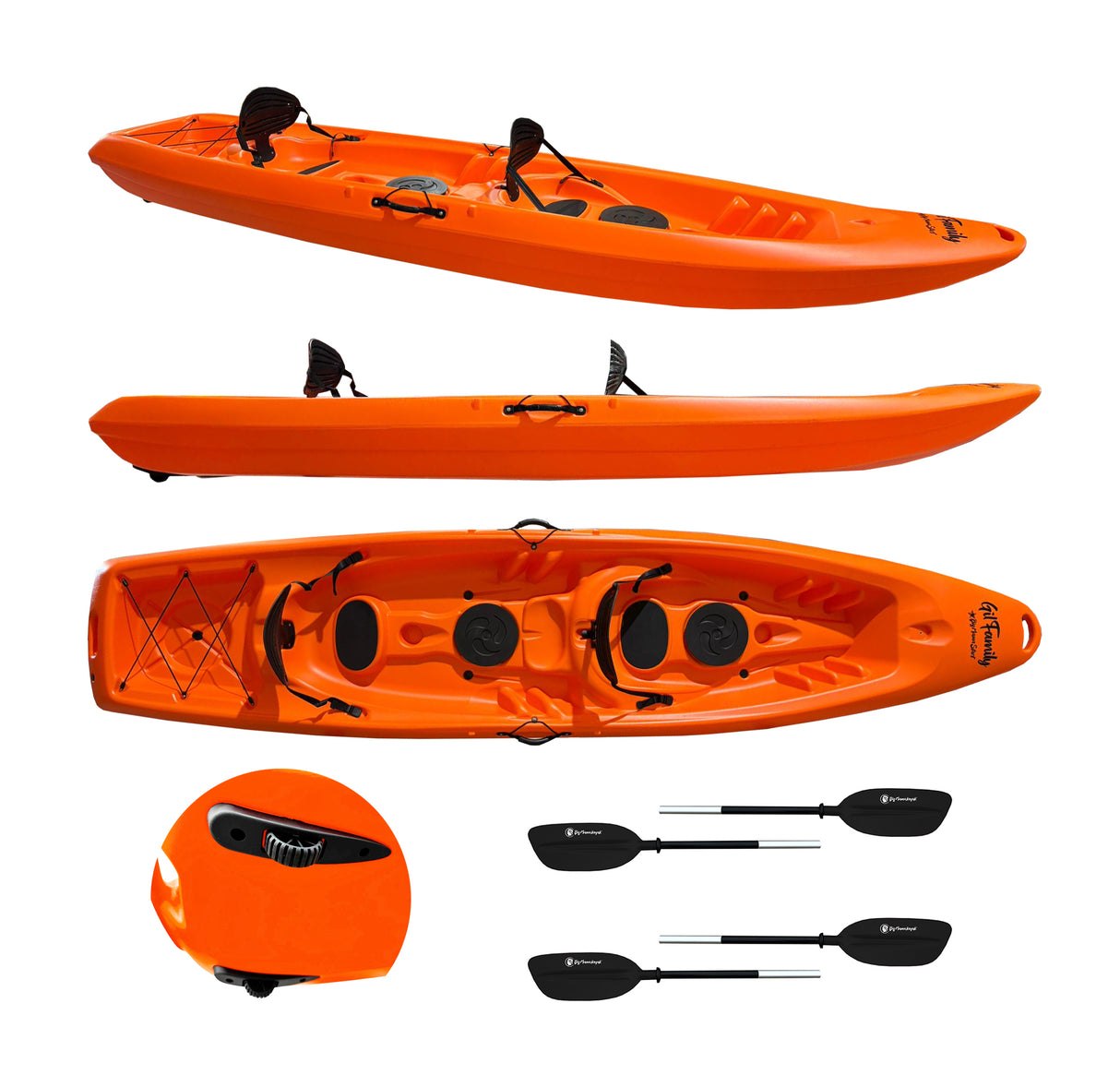 Canoa da mare e lago 3 posti modelli GIL FAMILY, inclusi 2 sedili e 2 pagaie e ruote di trasporto col. verde