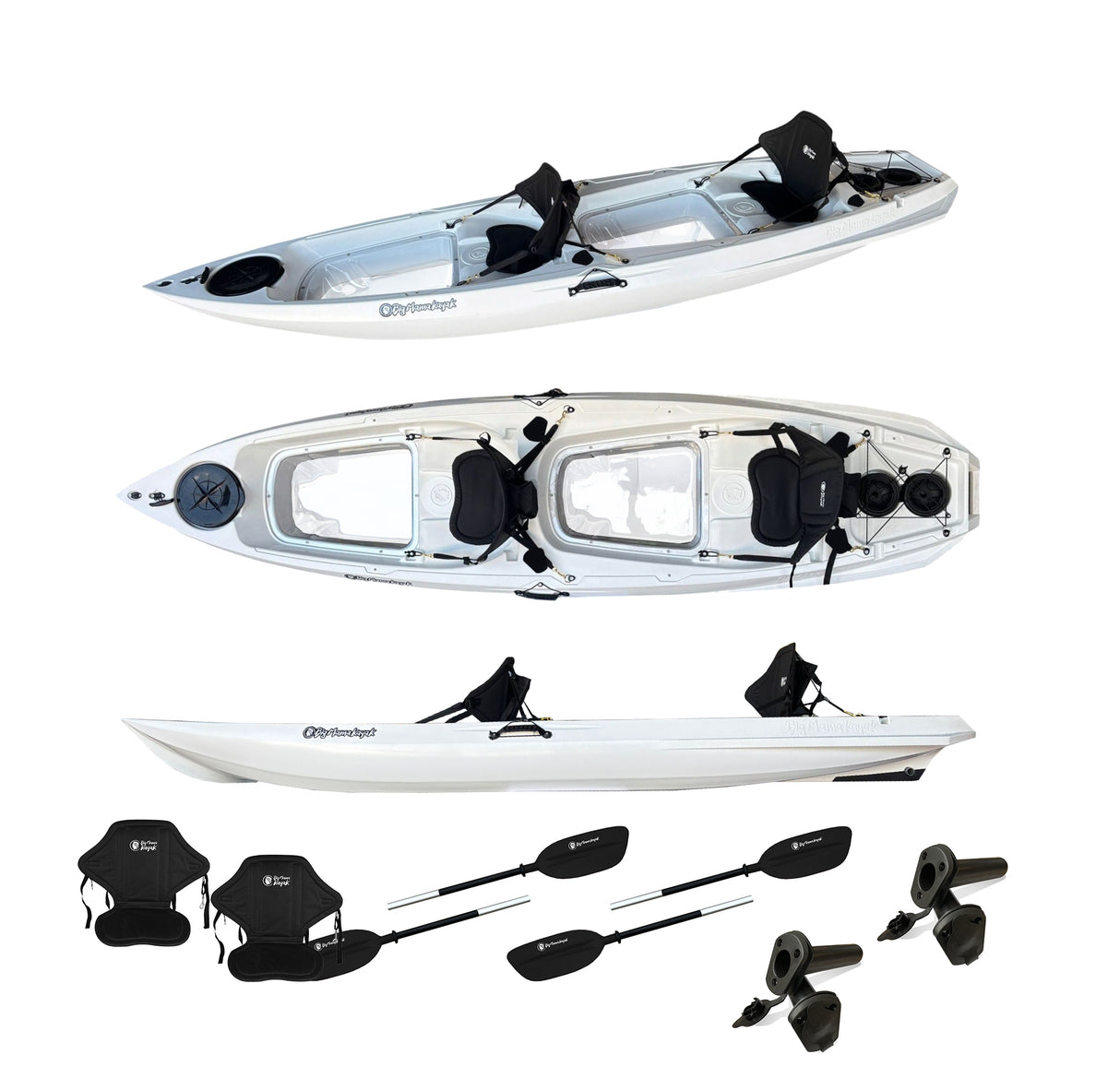 Big Mama Kayak Glass Fishing, Kayak Trasparente con oblò per guardare il fondale, incluso 2 pagaie,2 sedili, 4 porta canne integrati, ruote, gavone Full pack