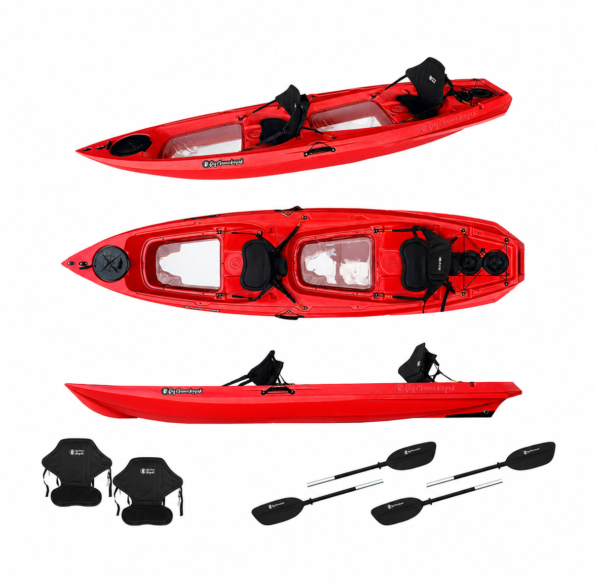 Big Mama Kayak Glass, Kayak Trasparente con oblò per guardare il fondale, incluso 2 pagaie,2 sedili, ruote, gavone Full pack (rosso)
