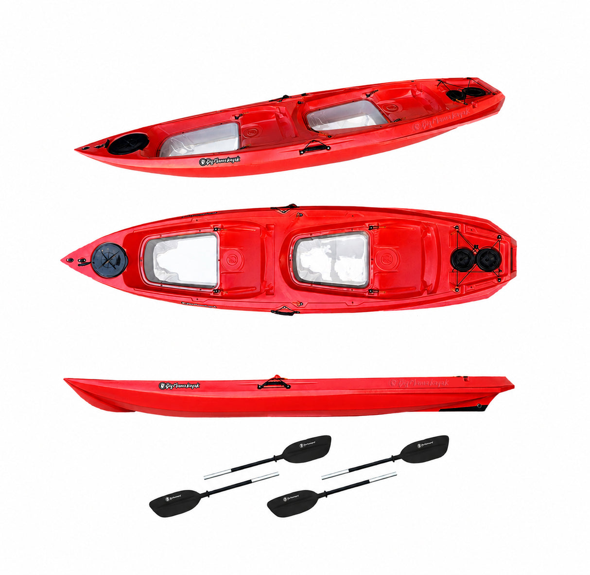 Big Mama Kayak Glass, Kayak Trasparente con oblò per guardare il fondale, incluso 2 pagaie, ruote, gavone pack 1 (rosso)