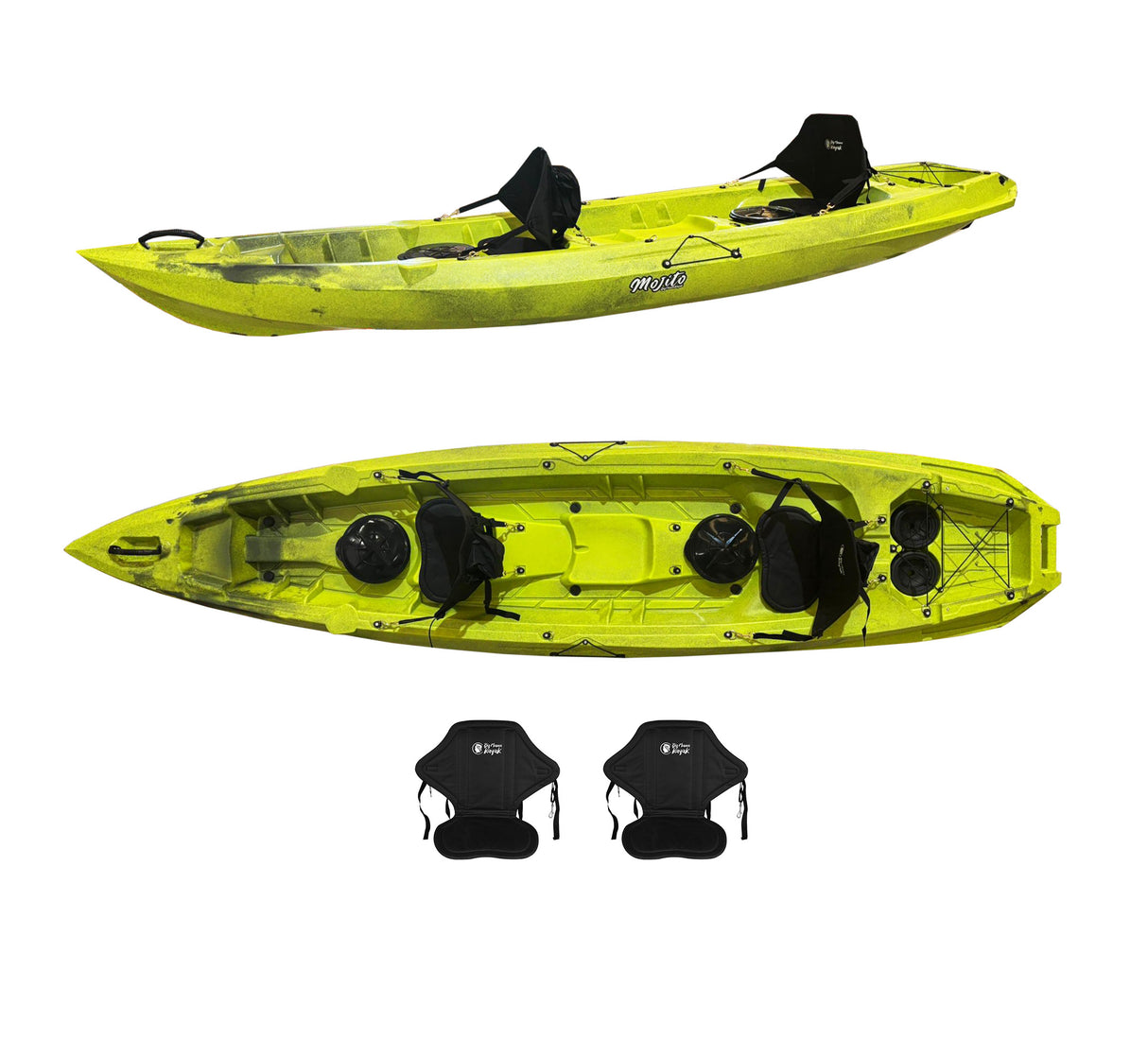 Canoa due posti Mojito Big Mama Kayak -  380 cm - 2 posti adulto + 1 posto bambino + 2 gavoni + 2 ruote integrate + 2 seggiolini - Viper Green