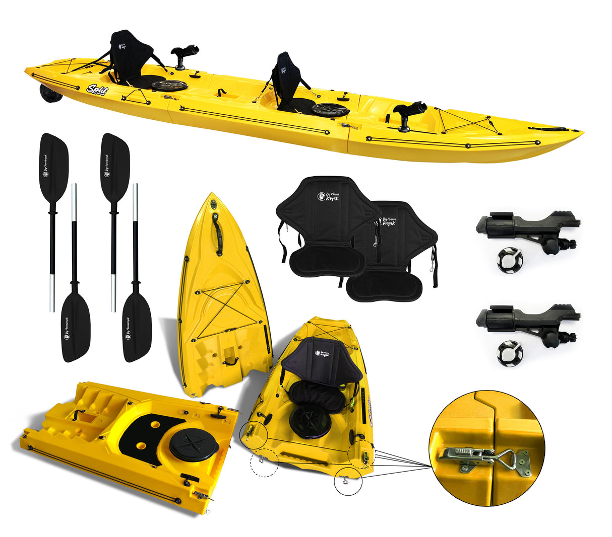 Kayak smontabile Split 2 Fishing Big Mama Kayak con 2 ruote, 2 gavone, 2 seggiolini, 2 pagaie, 2 portacanne + Garmin VIVID 5 cv