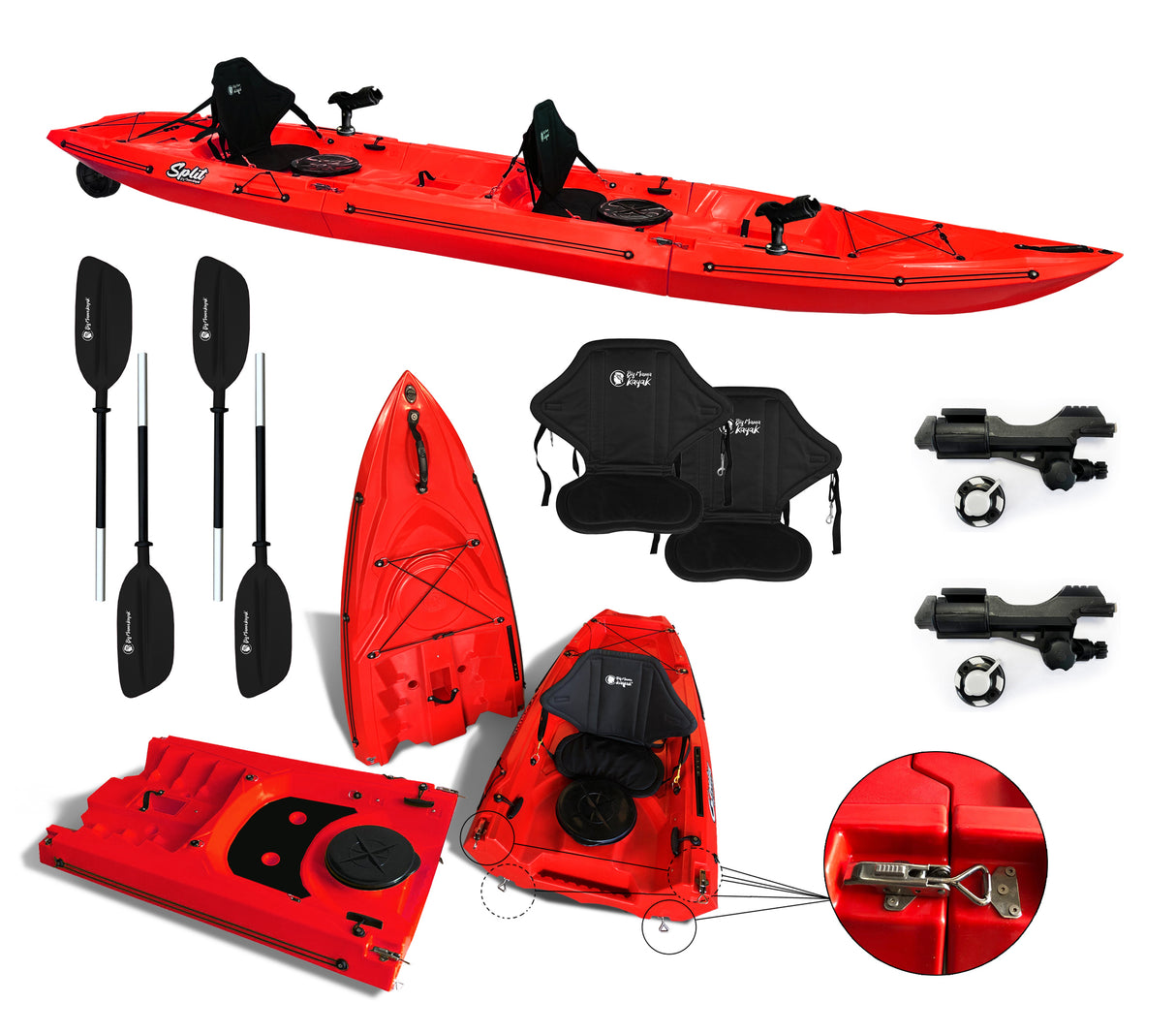 Kayak smontabile Split 2 Fishing Big Mama Kayak con 2 ruote, 2 gavone, 2 seggiolini, 2 pagaie, 2 portacanne + Garmin VIVID 5 cv