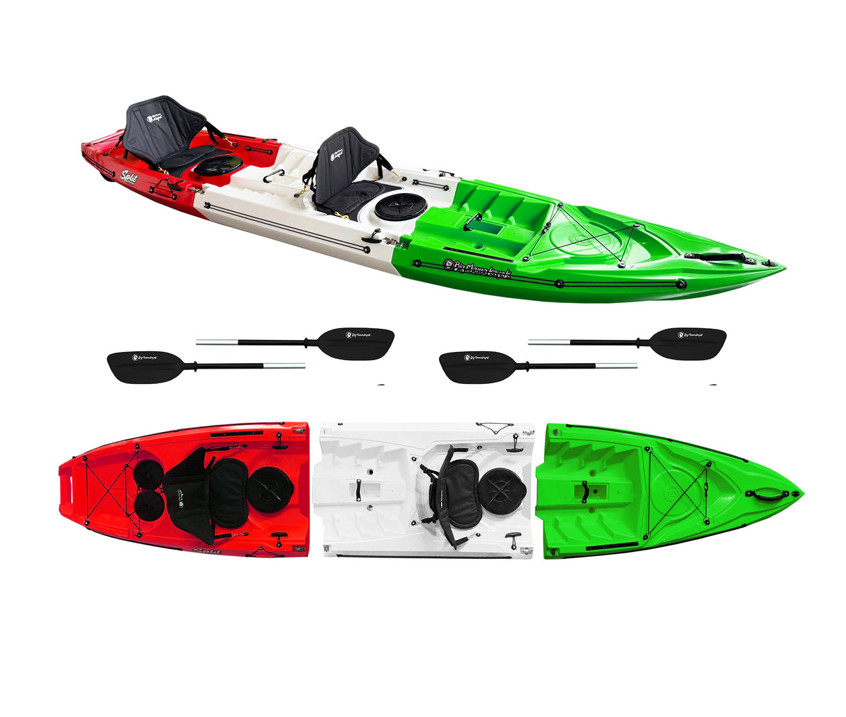 Split 2 Italia kayak componibile Big Mama Kayak, canoa biposto modulare, inclusi 2 pagaie + 2 sedili + 2 ruote