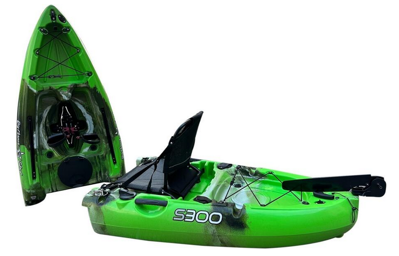 Kayak divisibile a pedali con pinne BIG MAMA START S300 monoposto componibile + motore BIXPY K1 Outboard Kit con batteria PP-378 Wh v4 + Adattatore Low Profile Thruhull Pedal Drive