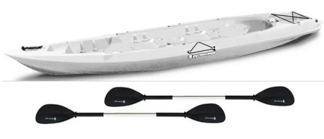 Kayak biposto Mojito FISHING Big Mama Kayak canoa con 2 + 1 Posti 380 Cm + 2 Pagaie + 2 seggiolini + 2 Gavoni + 2 ruote integrate + 4 portacanne (FULL PACK)