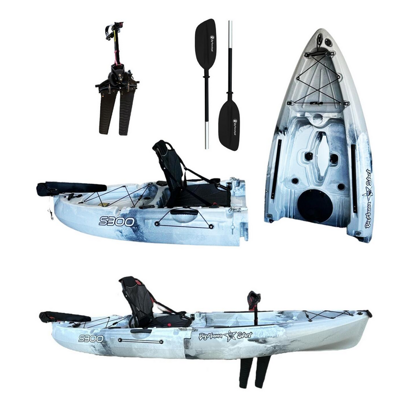 Kayak divisibile a pedali con pinne Big Mama START S300 + GARMIN VIVID 5 cv + kit montaggio schermo ecoscandaglio + kit staffa trasduttore