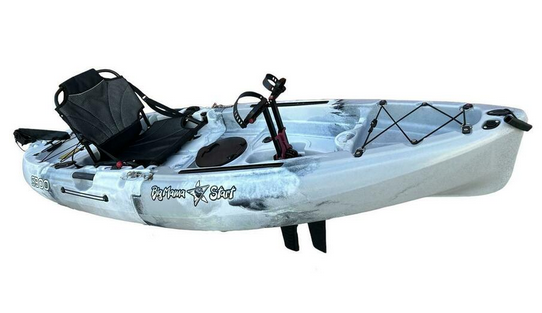 Kayak monoposto divisibile a pedali con pinne Big Mama START S500 componibile + motore Bixpy K1 Angler PRO Kit Outboard con batteria inclusa PP-768 Wh + Adattatore Low Profile Thruhull Pedal Drive