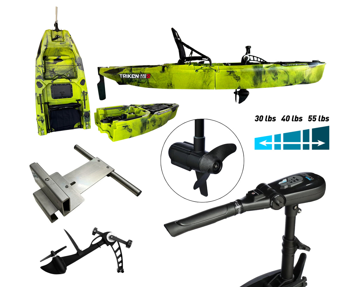 Big Mama Kayak Triken 330 S live divisibile + motore haswing Genius + supporto + pedaliera