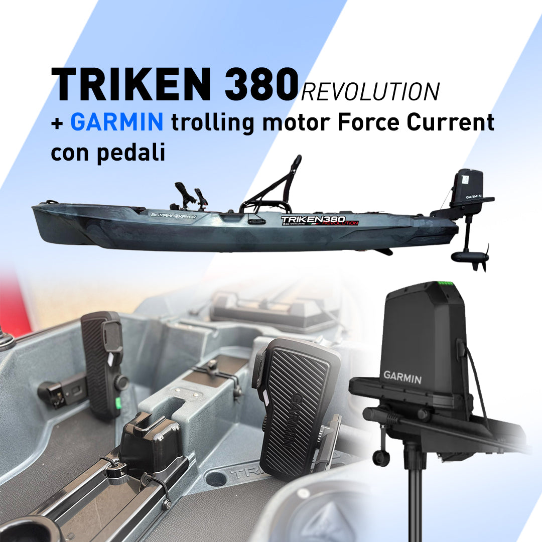 Kayak a Motore Triken 380 REV. con Garmin Force current, telecomando e controllo a pedali