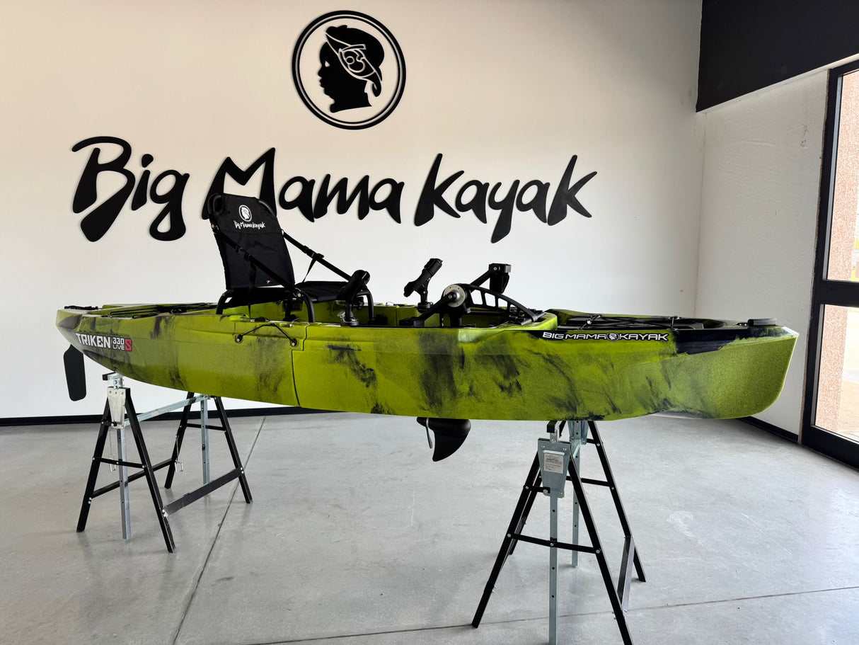 Kayak da pesca a Pedali divisibile Big Mama Triken 330 Live S, con ruote e vasca del vivo - SCAFO GRIGIO NERO, gavone NERO