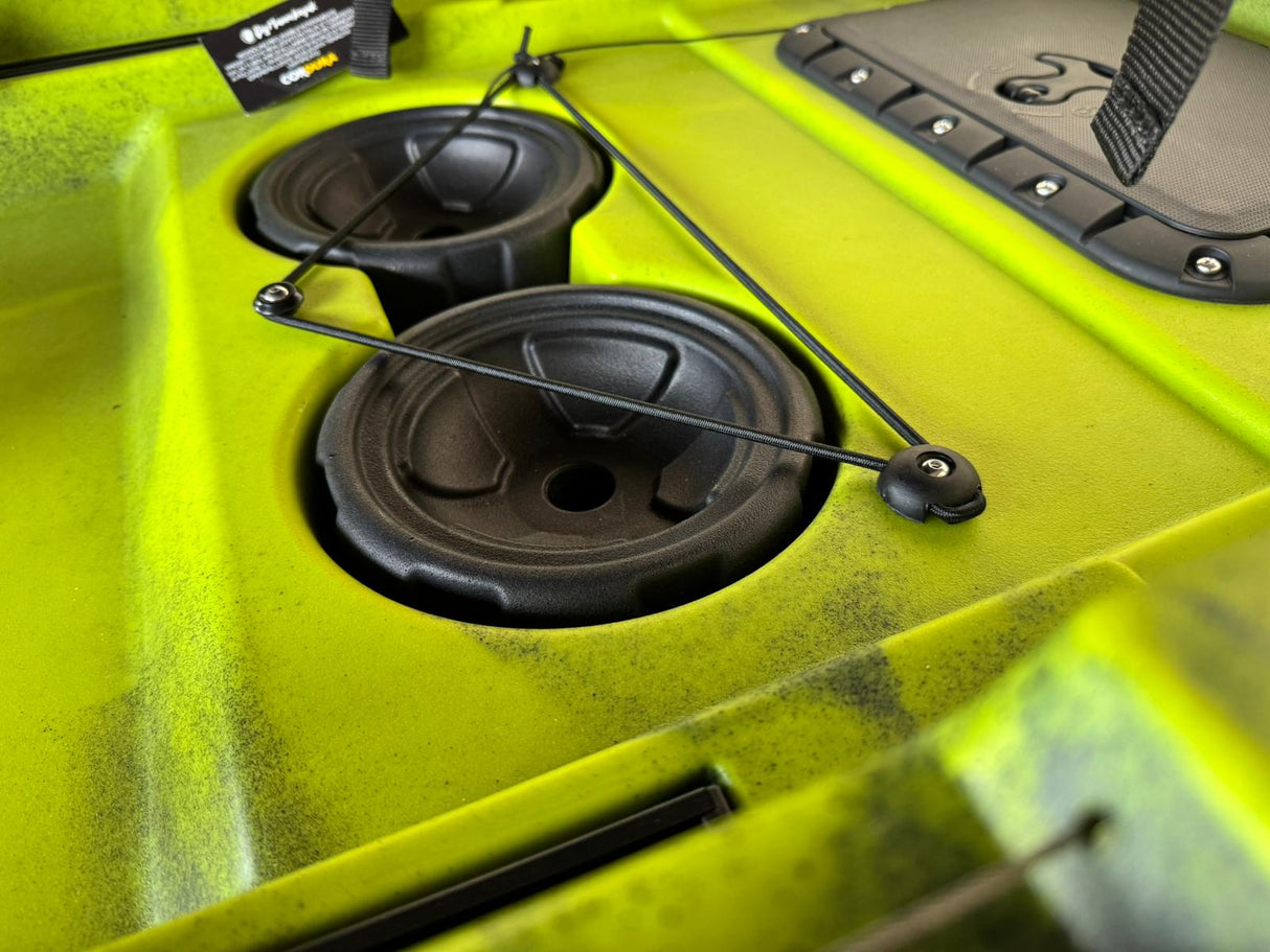 Kayak da pesca a Pedali divisibile Big Mama Triken 330 Live S, con ruote e vasca del vivo - SCAFO GRIGIO NERO, gavone NERO