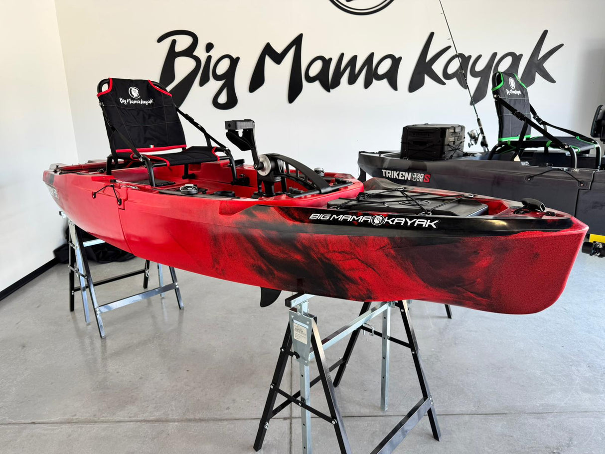 Kayak da pesca a Pedali divisibile Big Mama Triken 330 Live S, con ruote e vasca del vivo - SCAFO GRIGIO NERO, gavone NERO