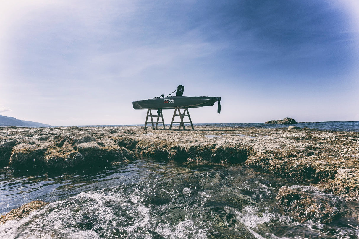 Triken 350 Big Mama Kayak -kayak da pesca a pedali con 4 portacanne, 2 gavoni, timone, sistema di pedali, sedile rialzato e pagaia