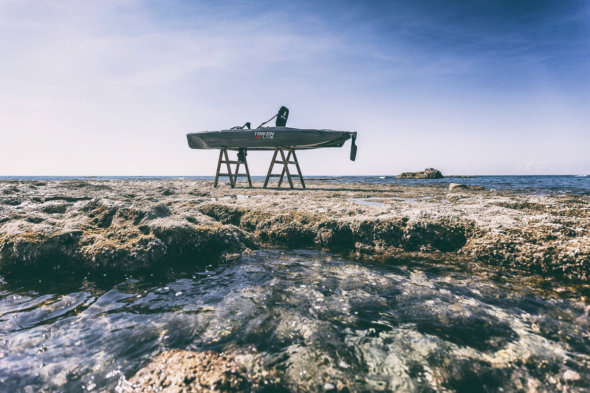 Triken 350 Big Mama Kayak -kayak da pesca a pedali con 4 portacanne, 2 gavoni, timone, sistema di pedali, sedile rialzato e pagaia