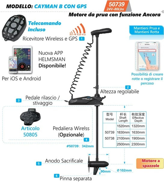 Haswing Italia Motore kayak da prua modello Cayman 80LB cod. HSW50739_250 - gambo 250 cm funzione ancora e GPS per MARE e LAGO