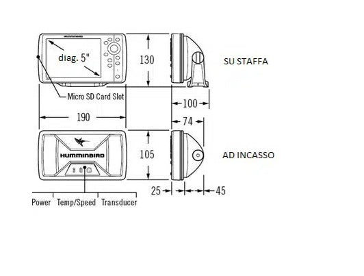 Ecoscandaglio Humminbird HELIX 5 CHIRP DI GPS G3 include trasduttore da poppa DS & DI cod.JH-H5-670