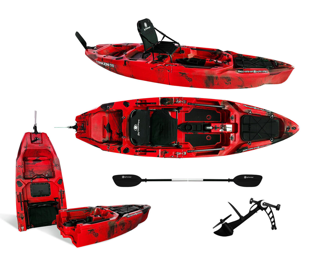 canoa fishing a Pedali divisibile Big Mama Triken 330 Live S, con ruote e vasca del vivo + ecoscandaglio Garmin Striker Vivid 7CV + kit braccetto display