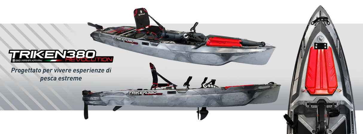 BIG MAMA KAYAK A PEDALI TRIKEN 380 Revolution + motore elettrico HASWING GENIUS 55 LG + SUPPORTO CENTRALE + PEDALIERA