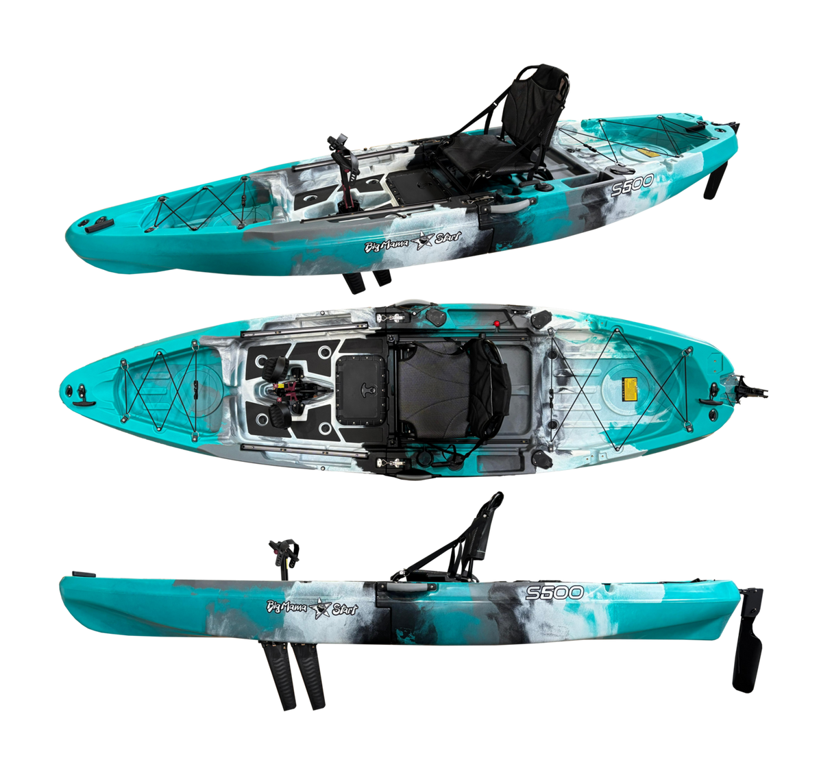 Kayak monoposto divisibile a pedali con pinne BIG MAMA START S500 componibile