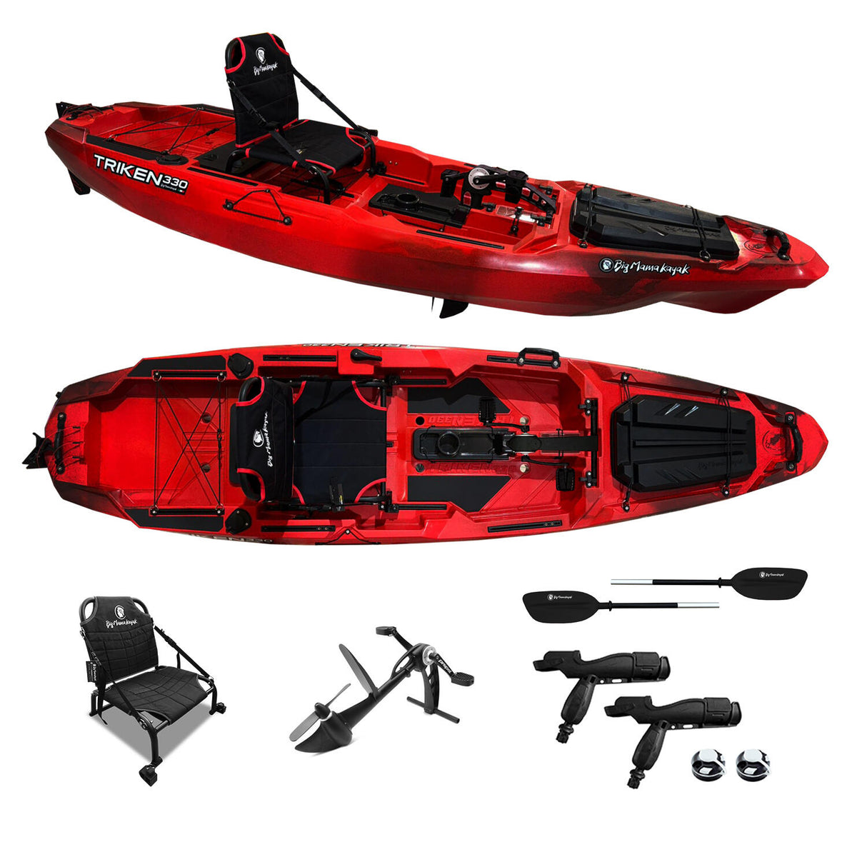 Big Mama Kayak a pedali Triken 330 con Pulpito Inox + Piastra sgancio rapido + motore Terranova KAYAK MINN KOTA 55lb, GPS + ECOSCANDAGLIO HELIX 7