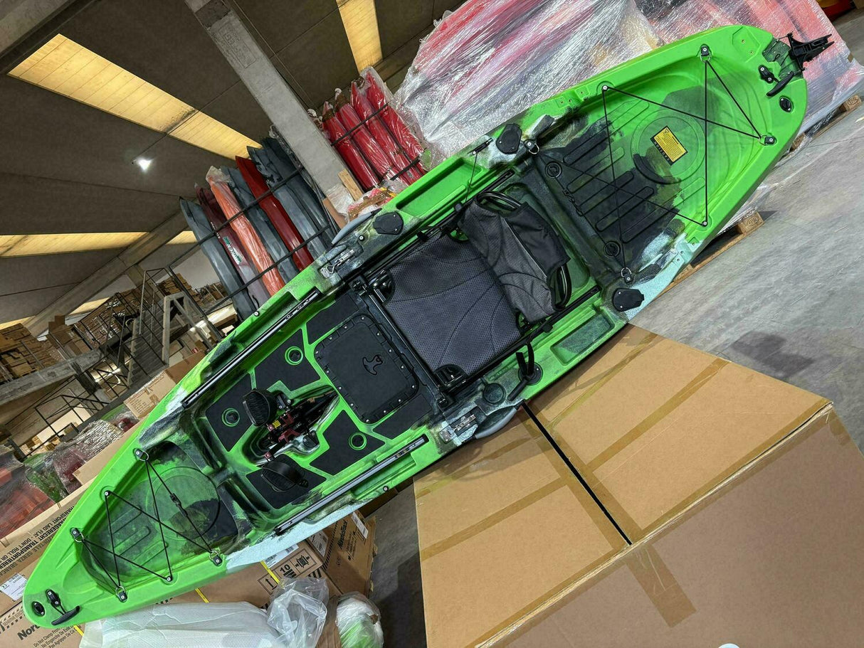 Kayak monoposto divisibile a pedali con pinne Big Mama START S500 componibile + motore Bixpy K1 Angler PRO Kit Outboard con batteria inclusa PP-768 Wh + Adattatore Low Profile Thruhull Pedal Drive