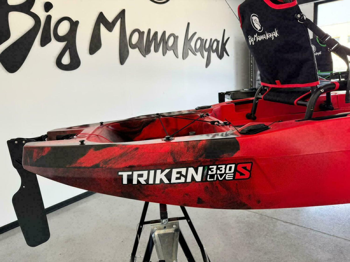 Kayak da pesca a Pedali divisibile Big Mama Triken 330 Live S, con ruote e vasca del vivo - SCAFO GRIGIO NERO, gavone NERO