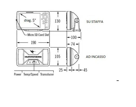 Ecoscandaglio Humminbird Helix 5 SONAR G2 include trasduttore da poppa Dual Beam (no gps) cod.JH-H5S-G2