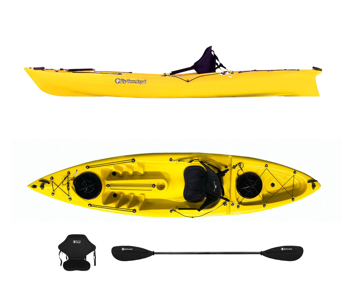 Kayak posto singolo acquaprima Big Mama Kayak - canoa da 310 cm + 2 gavone + 1 pagaia + 1 seggiolino (full pack) - giallo