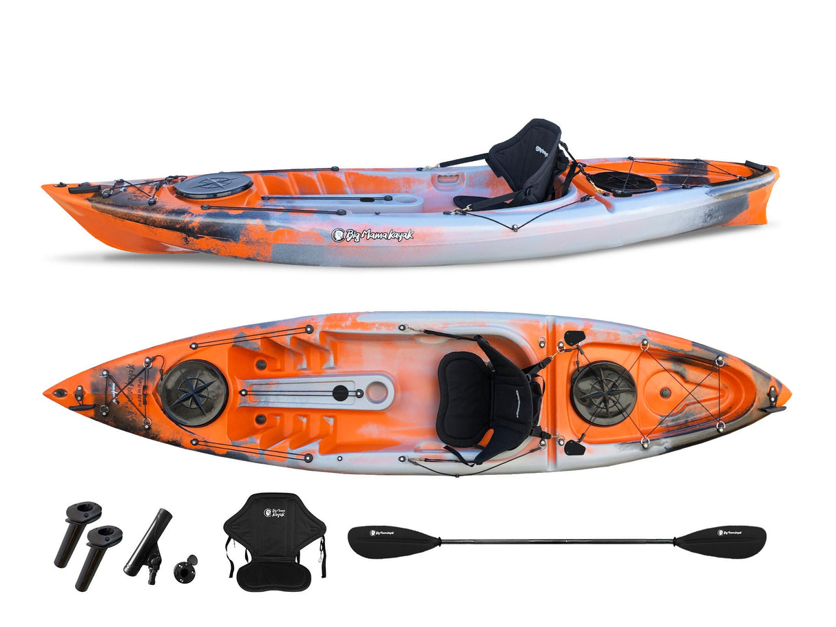 Canoa monoposto acquaprima fishing limited edition Big Mama Kayak 310 cm - 3 portacanne + 2 gavone + 1 pagaia + 1 seggiolino (full pack) - snake arancione