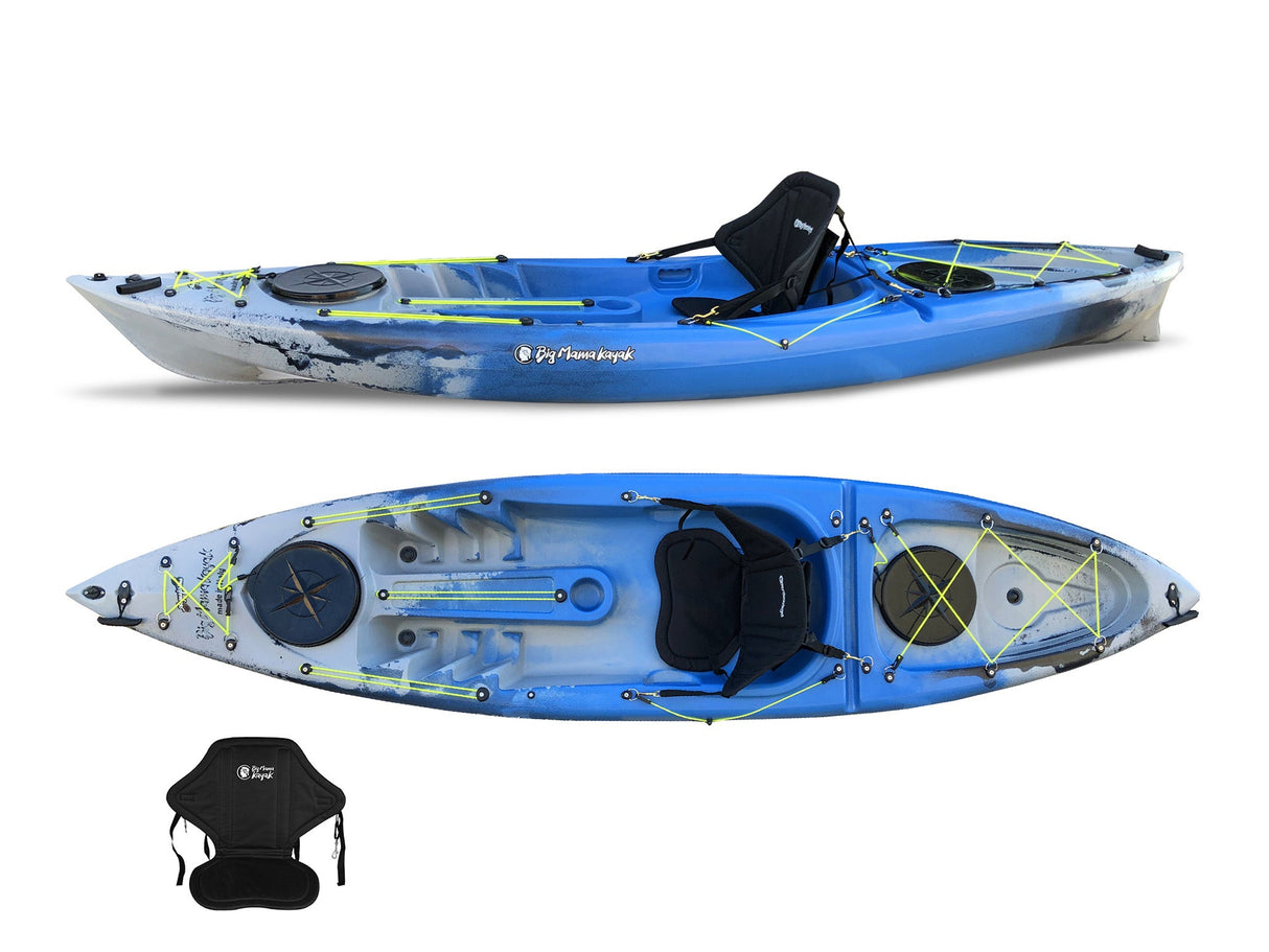 Canoa 1 posto singolo acquaprima limited edition Big Mama Kayak, monoposto 310 cm + 2 gavone + 1 seggiolino (pack 2) - snake blu