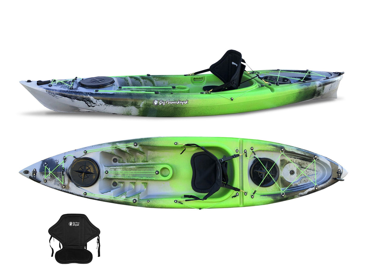 Canoa 1 posto singolo acquaprima limited edition Big Mama Kayak, monoposto 310 cm + 2 gavone + 1 seggiolino (pack 2) - snake green