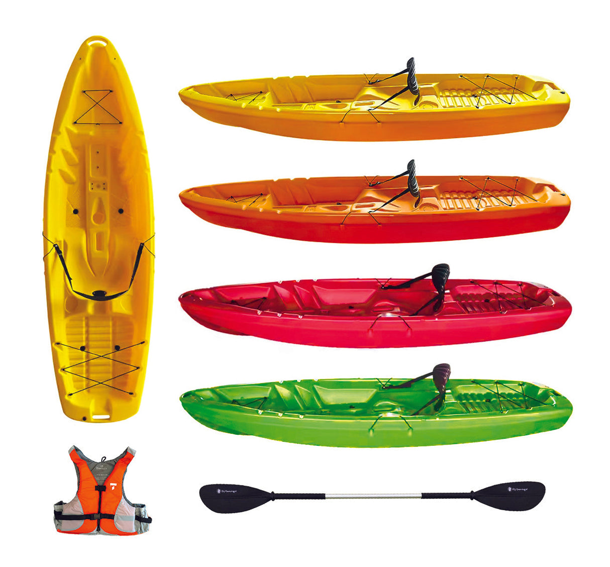 GIL 2.0 Big Mama Kayak - kayak monoposto da 254 cm + seggiolino + pagaia + gilet salvagente