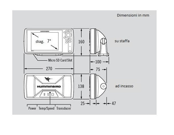 Humminbird Helix 7 CHIRP MSI GPS G4N include trasduttore da poppa DS, MDI & MSI cod.JH-H7-650
