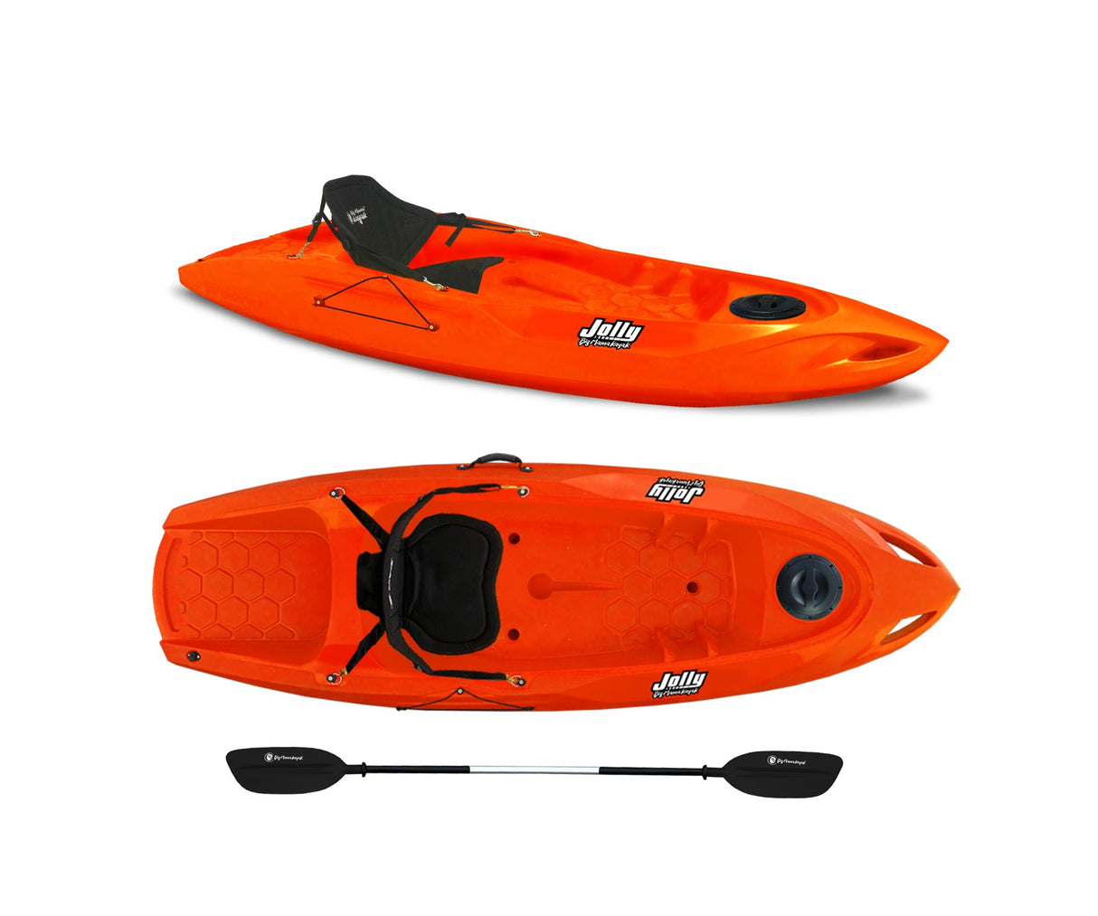 Canoa monoposto Jolly 2.0 Big Mama Kayak 260 cm + 1 gavone + 1 pagaia + seggiolino (FULL PACK) Made in Italy - ARANCIONE