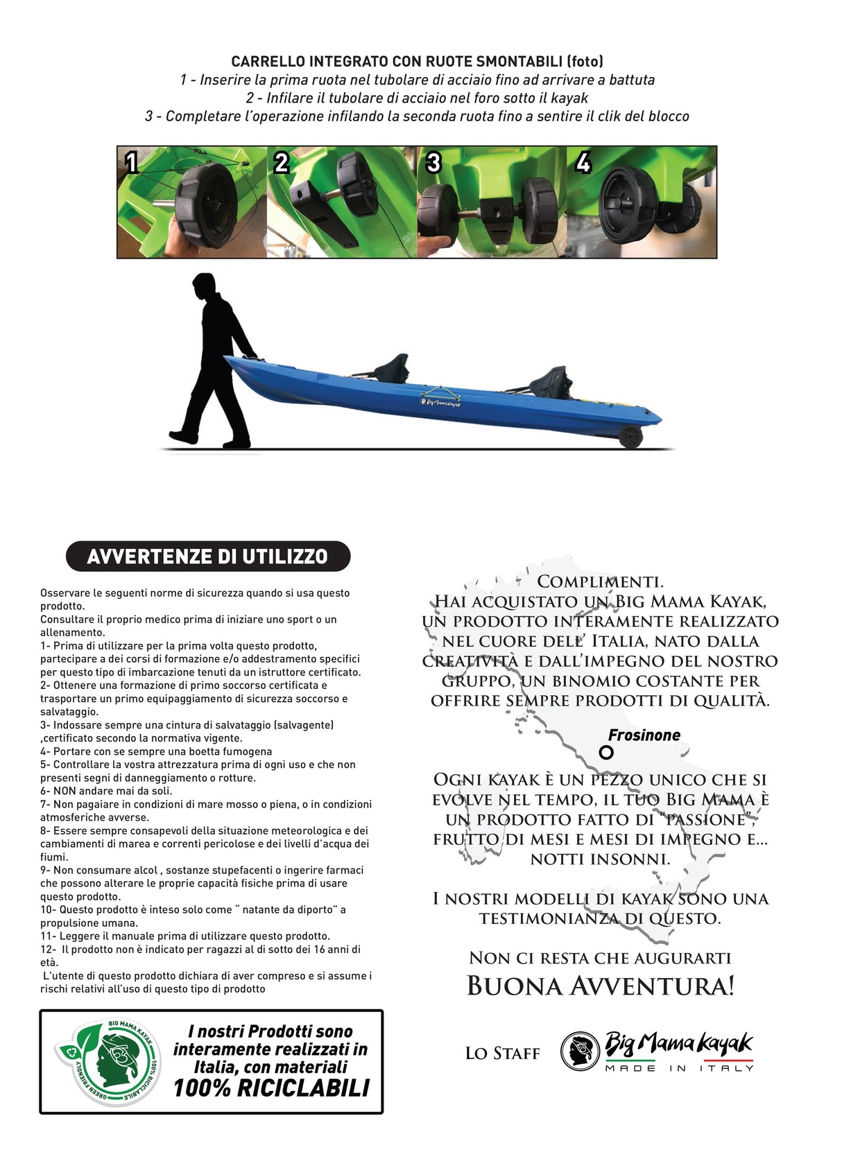 Kayak componibile Split 1 Basic Big Mama Kayak, canoa modulare, si monta in 30 secondi
