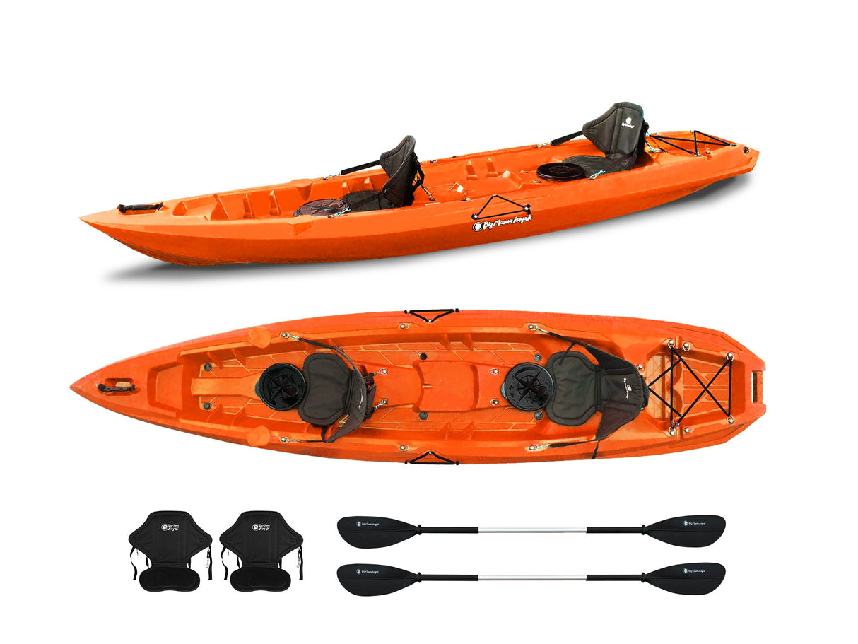 Kayak due posti Mojito Big Mama Kayak - canoa 380 cm - 2 posti adulto + 1 posto bambino + 2 gavoni + 2 ruote integrate + 2 pagaie + 2 seggiolini- orange