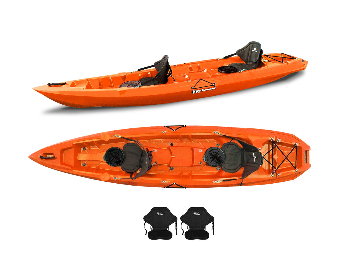 Canoa due posti Mojito Big Mama Kayak - kayak 380 cm - 2 posti adulto + 1 posto bambino + 2 gavoni + 2 ruote integrate + 2 seggiolini - orange