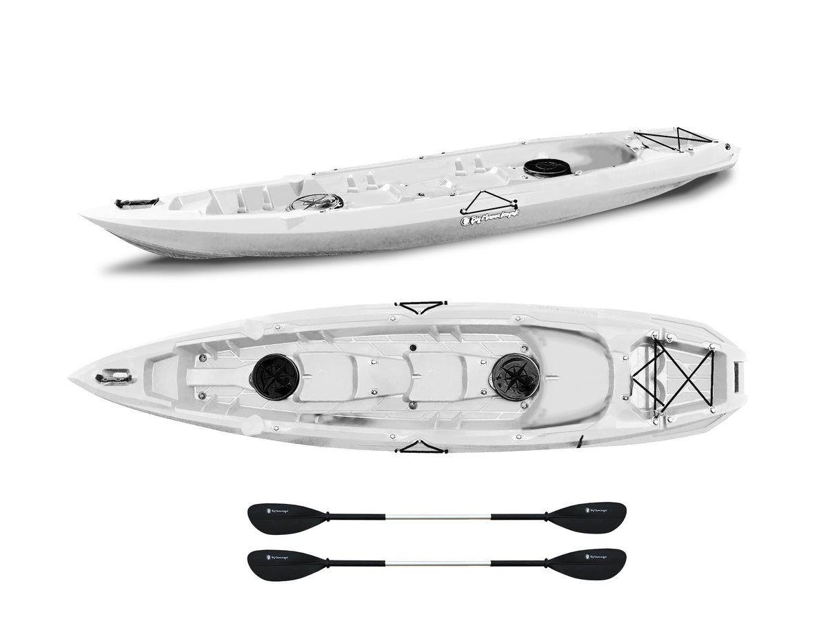 Canoa biposto Mojito Big Mama Kayak - 380 cm - 2 posti adulti + 1 posto bambino + 2 gavoni + 2 ruote integrate + 2 pagaie omaggio - bianco