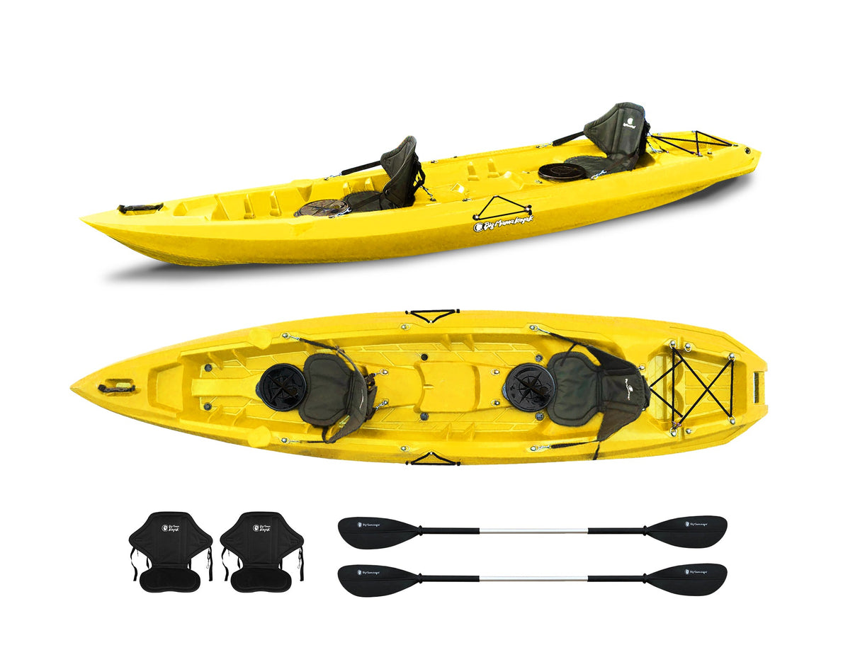 Kayak due posti Mojito Big Mama Kayak - canoa 380 cm - 2 posti adulto + 1 posto bambino + 2 gavoni + 2 ruote integrate + 2 pagaie + 2 seggiolini - giallo
