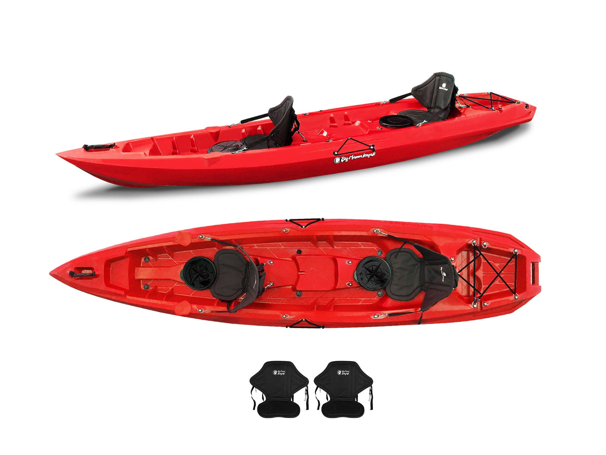 Canoa due posti Mojito Big Mama Kayak -  380 cm - 2 posti adulto + 1 posto bambino + 2 gavoni + 2 ruote integrate + 2 seggiolini - rosso