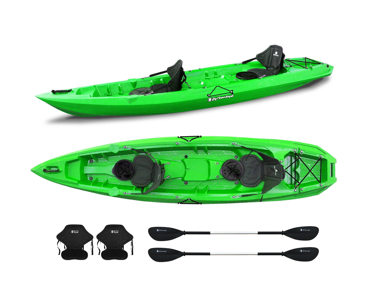 Kayak due posti Mojito Big Mama Kayak - canoa 380 CM - 2 posti adulto + 1 posto bambino + 2 gavoni + 2 ruote integrate + 2 pagaie + 2 seggiolini - verde