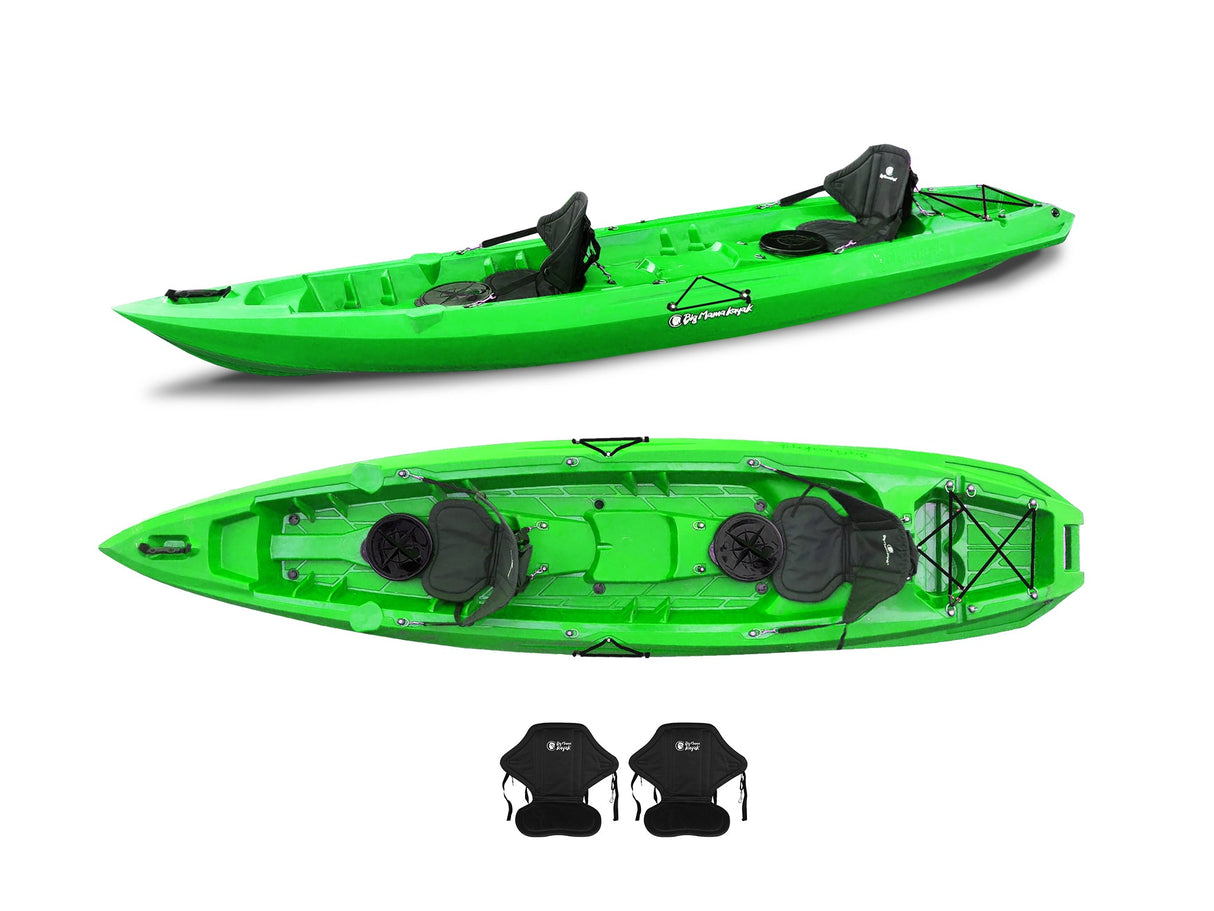 Canoa due posti Mojito Big Mama Kayak -  380 cm - 2 posti adulto + 1 posto bambino + 2 gavoni + 2 ruote integrate + 2 seggiolini - verde