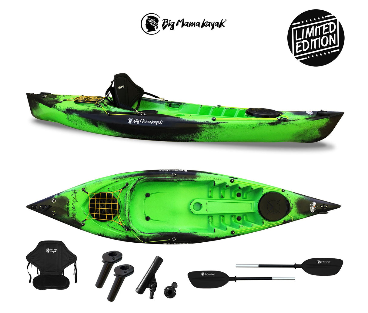 Kayak monoposto privat 2.0 fishing limited edition big mama kayak - canoa da 295 cm + 2 gavoni + 3 portacanne + 1 pagaia + seggiolino (full pack)