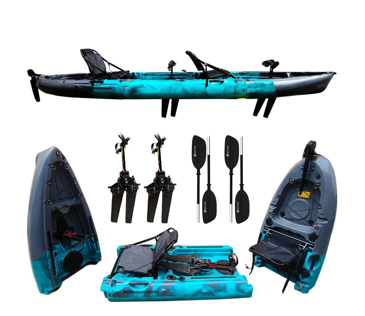 Kayak componibile rigido a pedali con pinne Big Mama START S300 family 2 posti + 2 pagaie + 2 sedili + 2 pedali