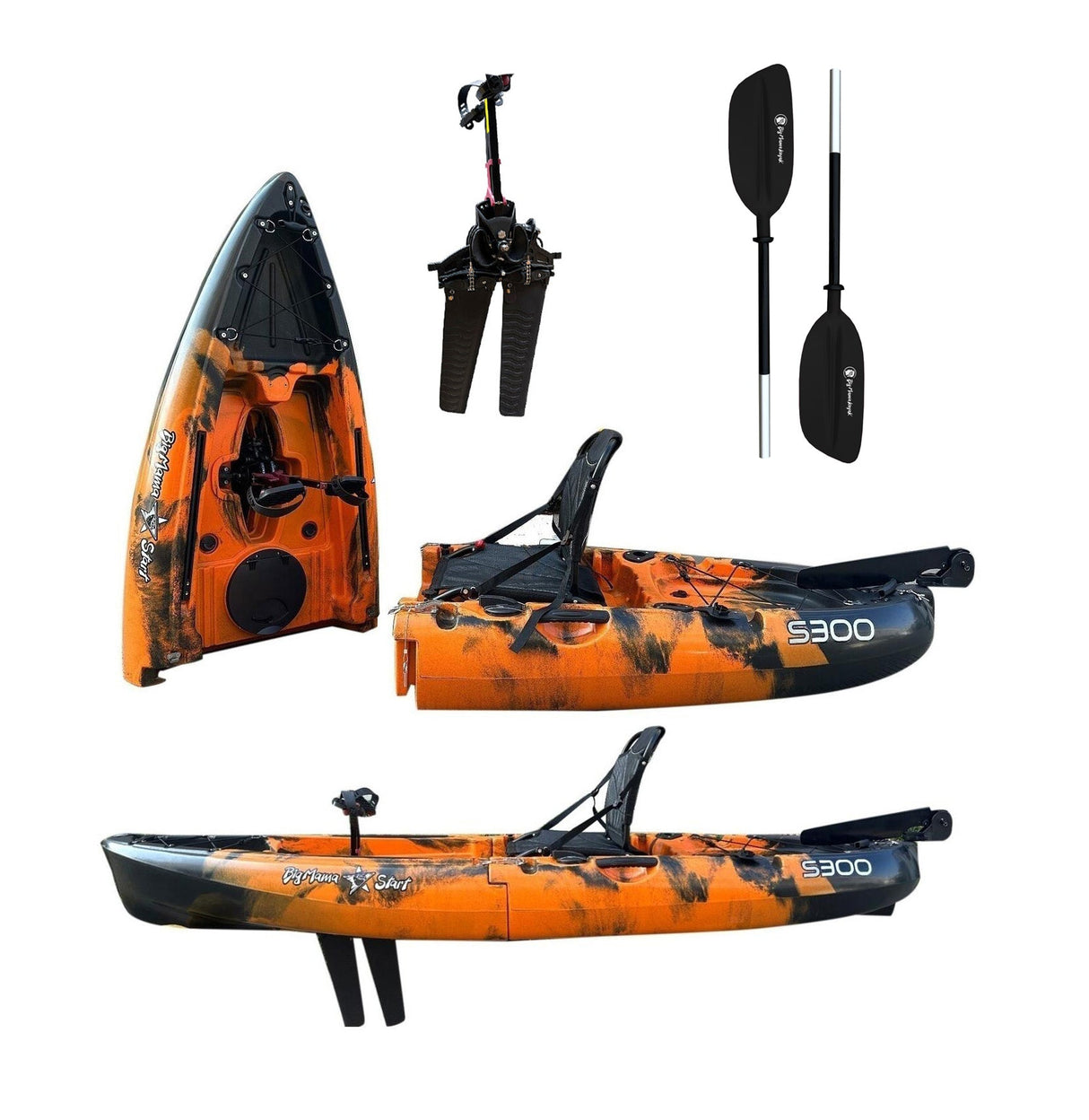 Kayak a pedali divisibile in 2 con pinne Big Mama Start s300 colore orange