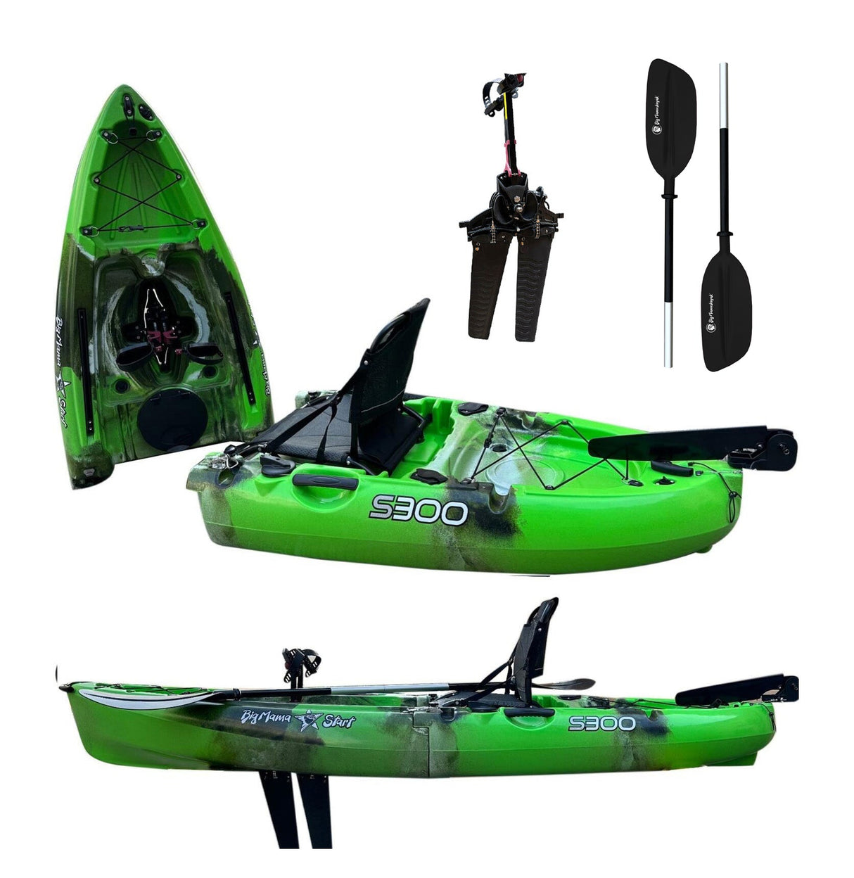 Kayak divisibile a pedali con pinne Big Mama START S300 colore Olive