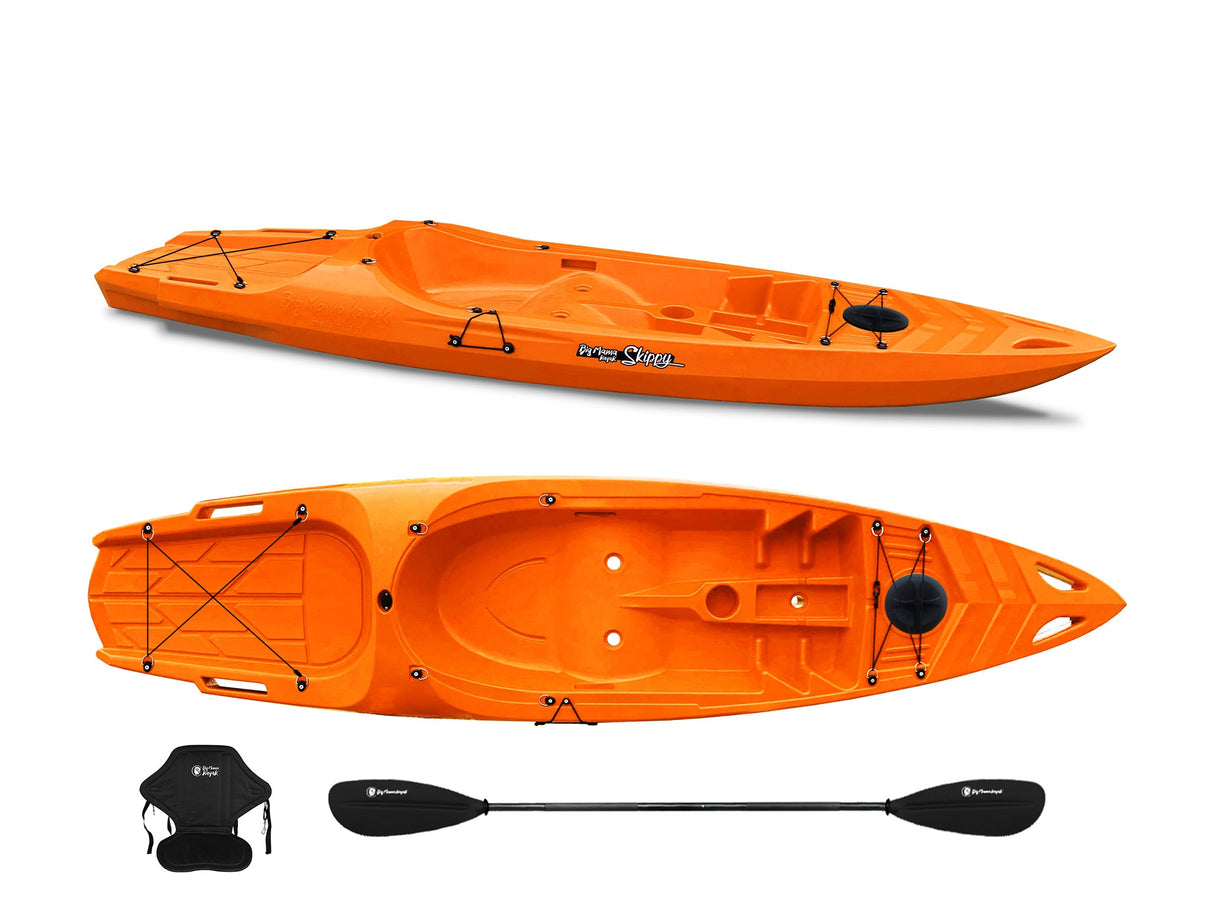 Canoa monoposto Skippy 2.0 Expedition Big Mama Kayak - Kayak 305 cm con 1 posto adulto + 1 bambino + pagaia + seggiolino (FULL PACK) - orange